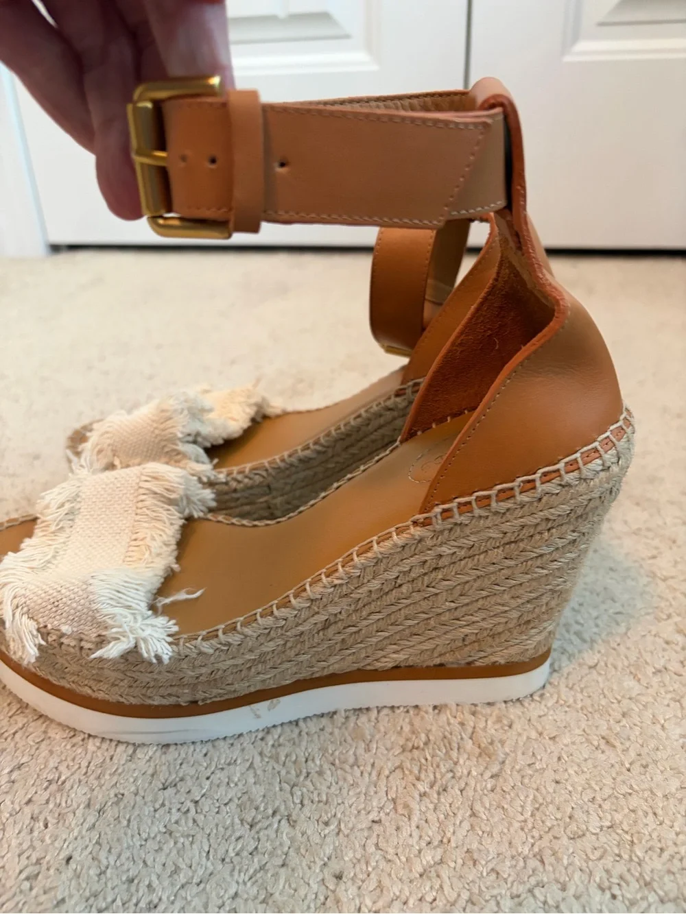 See By Chloe Glyn Frayed Wedge Sandals Espadrilles Natural Size 42 US 11 / 11.5‎